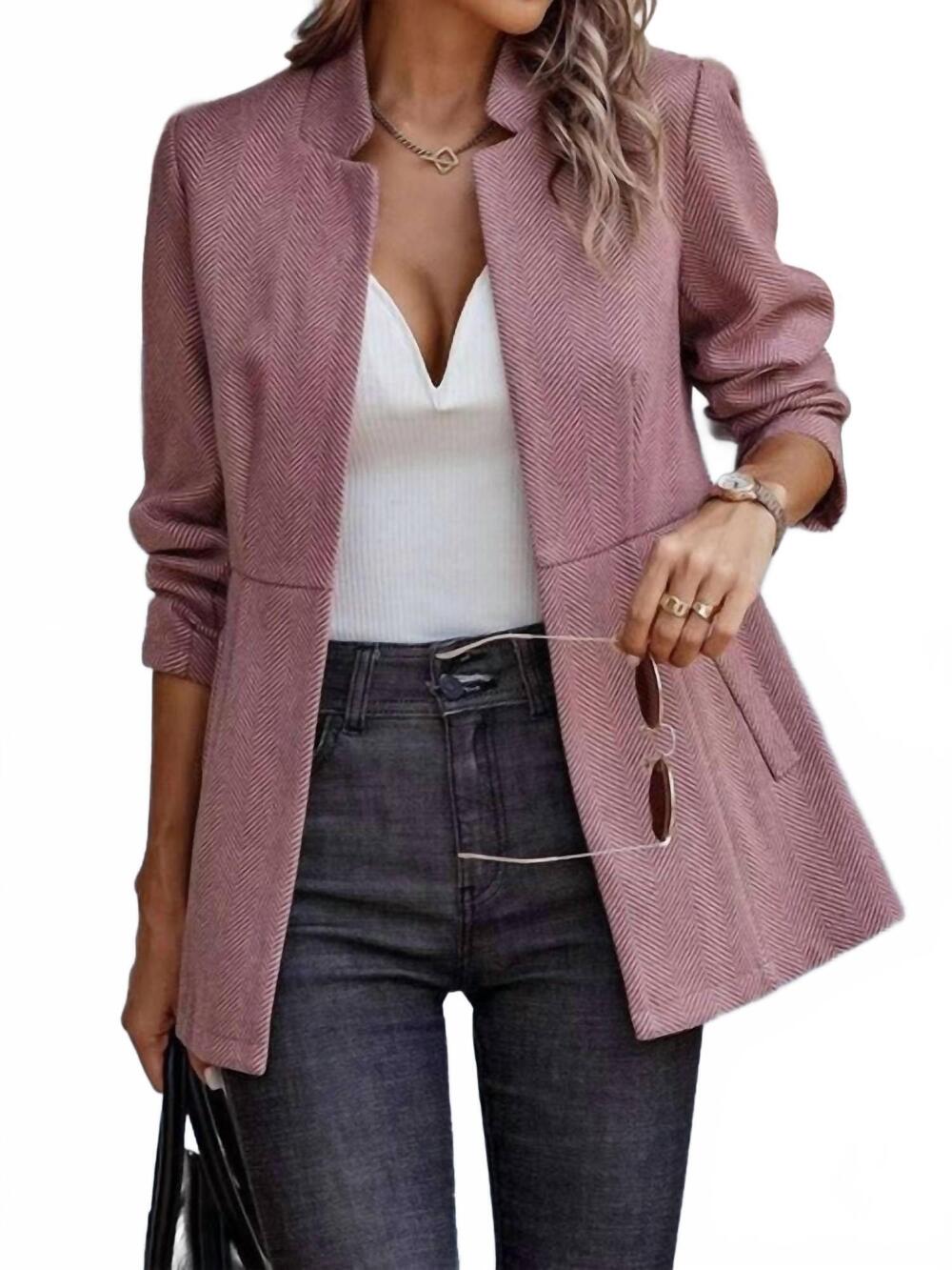 NEW MISS SPARKLING open front blazer in pink